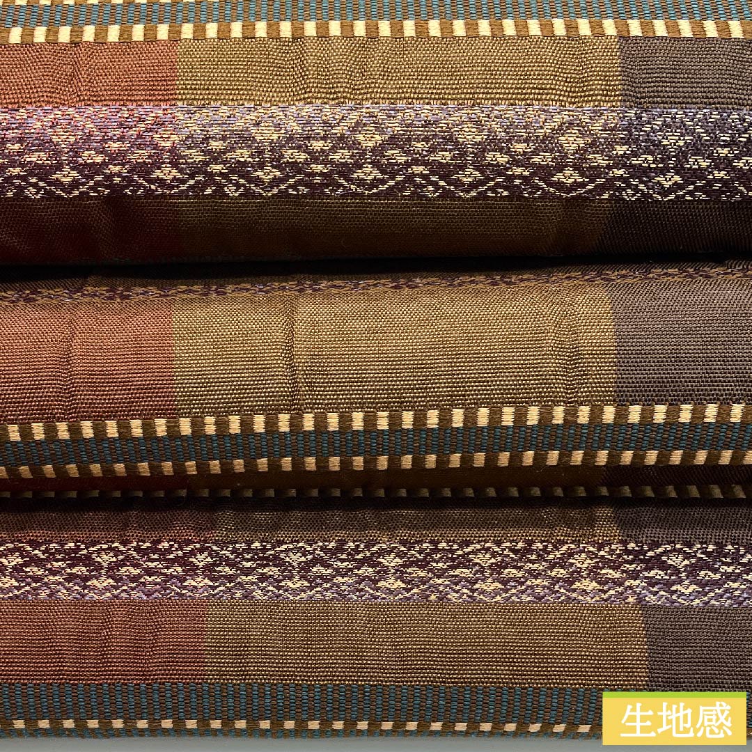 名古屋帯 古銅色(ふるあかがねいろ)格子柄 帯丈360cm 正絹 Aランク 全通 カジュアル 茶系 1124006143314 名古屋仕立て