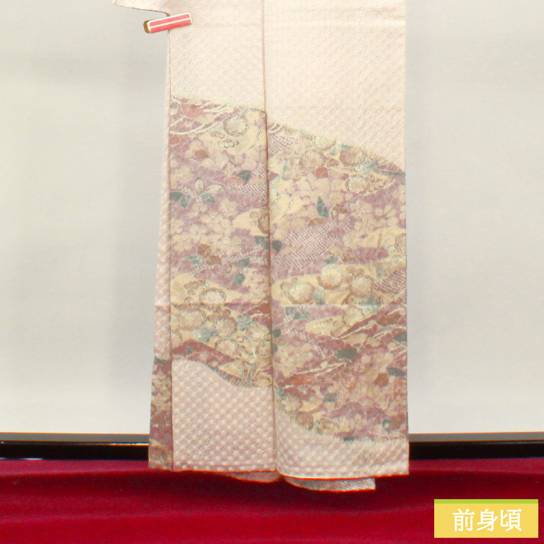 訪問着 正絹 袷 身丈159.5cm 裄丈63cm 桜色 絞り 辻ヶ花 Aランク 紫系 1112004113320