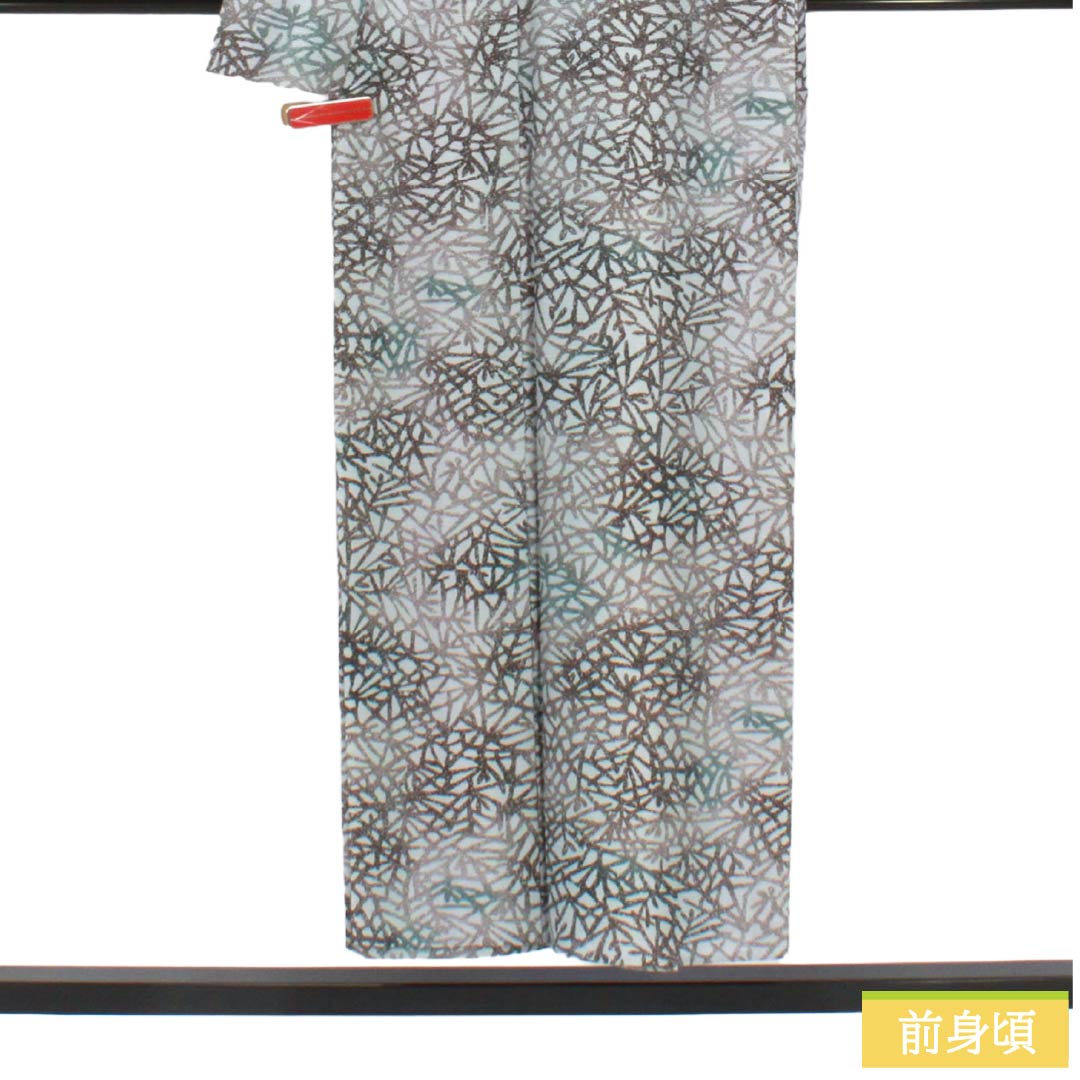 夏物 正絹 小紋 Sランク 身丈151cm 裄丈63.5cm 白銅色(はくどういろ) 五泉 抽象模様 絽 グレー系 1132007202222