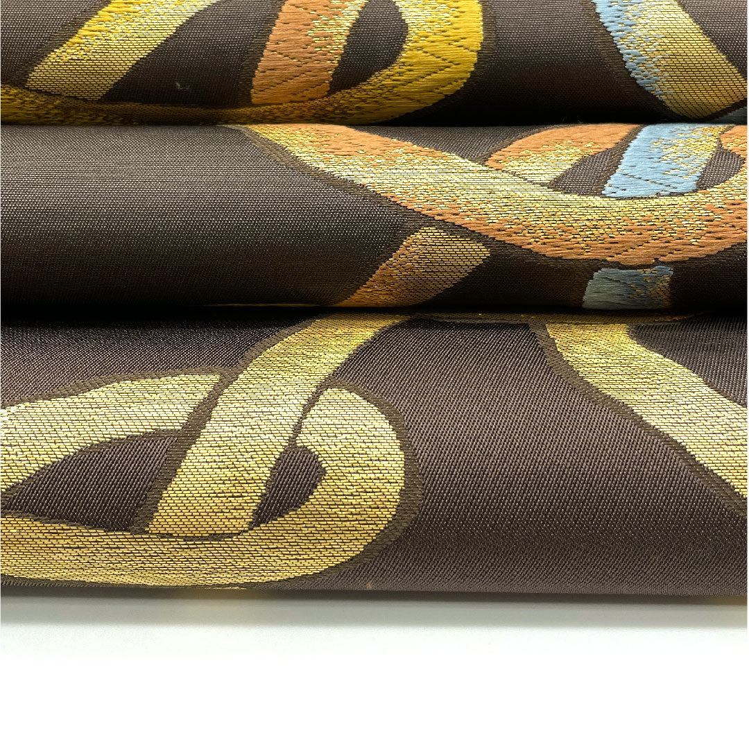 袋帯 輪繋ぎ 帯丈434cm 正絹 Bランク 六通 カジュアル 茶系 1123003884314