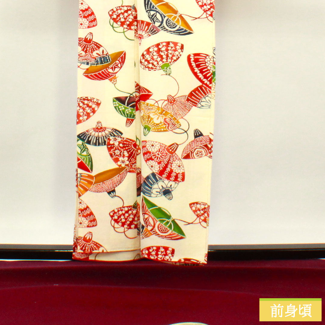 Furisode, pure silk, length 157cm, sleeve length 64cm, lined, milky white, Kyoto Bingata, auspicious motif, small furisode, two-shaku sleeve, A rank, cream color, 1113002003315