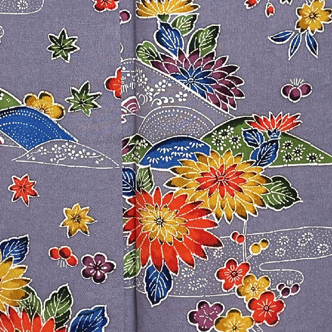 小紋 身丈158cm 裄丈66.5cm 袷 藤鳩羽色 型染 菊 正絹 Aランク 紫系 1115002413320