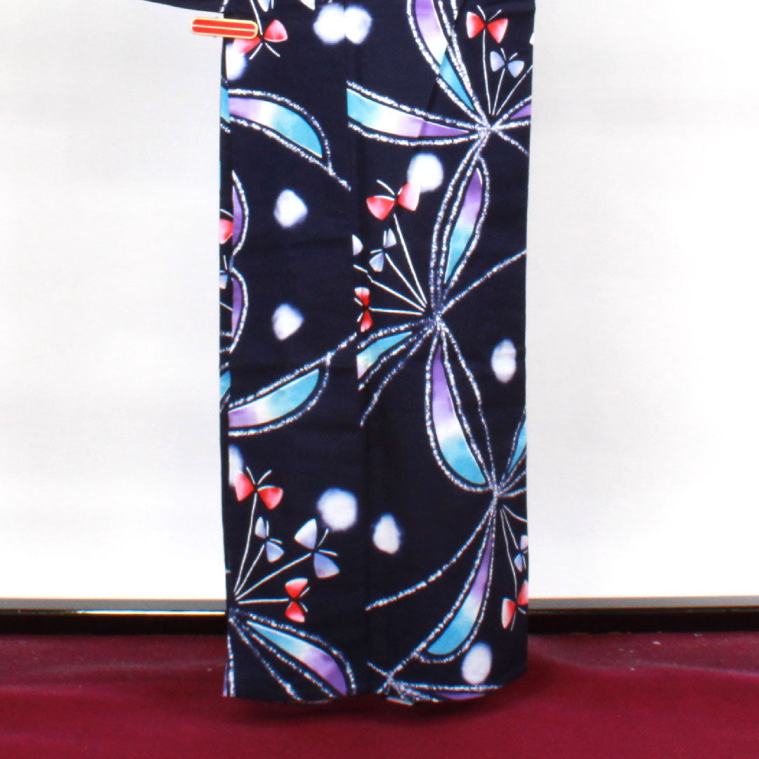 浴衣 濃紺色 抽象模様 木綿 Sランク 単衣 身丈162cm 裄丈66cm 紺系 1118003882418