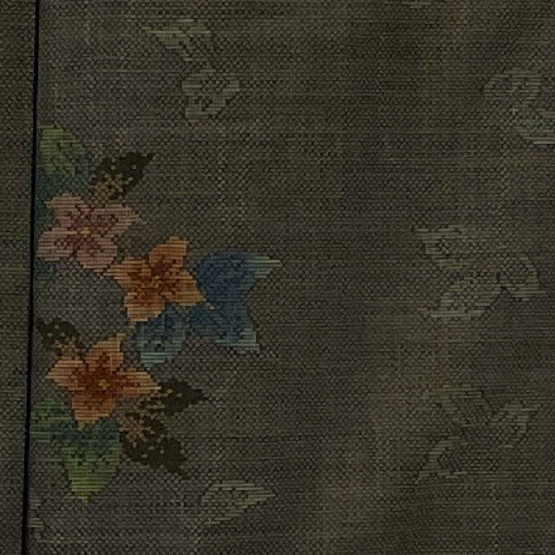 大島紬 身丈167cm 裄丈64cm 花葉模様 7マルキ 正絹 Sランク 袷 グレー系 1116000892422