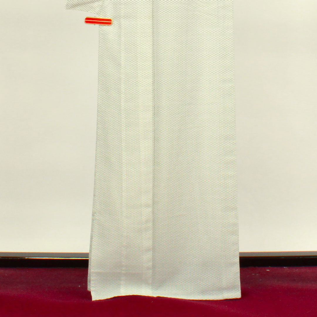 夏物 ポリエステル 小紋 身丈166cm 裄丈66cm 幾何学模様 洗える着物 紗 Aランク 白系 1132000763511