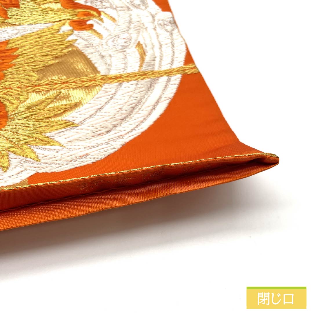 袋帯 正絹 赤橙色(あかだいだいいろ) 振袖用 あすか錦 純金箔 24K 帯丈420cm Sランク 六通 フォーマル 橙系 1123013782326