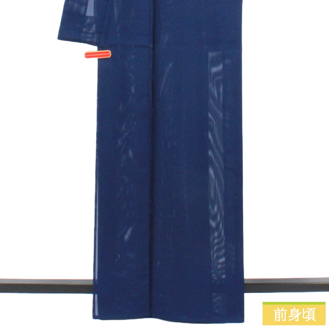 夏物 ポリエステル 色無地 Aランク 身丈164.5cm 裄丈67cm 紺色(こんいろ) 洗える着物 素無地 絽 紺系 1132003863418