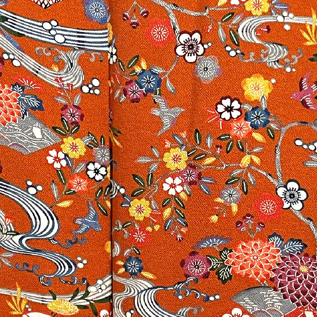 小紋 身丈157.5cm 裄丈64.5cm 袷 赭色 京紅型 草花模様 正絹 Sランク 茶系 1115002462314