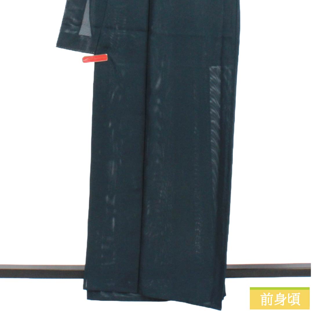 夏物 ポリエステル 色無地 Sランク 身丈163cm 裄丈68cm 黮色(つじみいろ) 洗える着物 素無地 絽 紺系 1132004182418