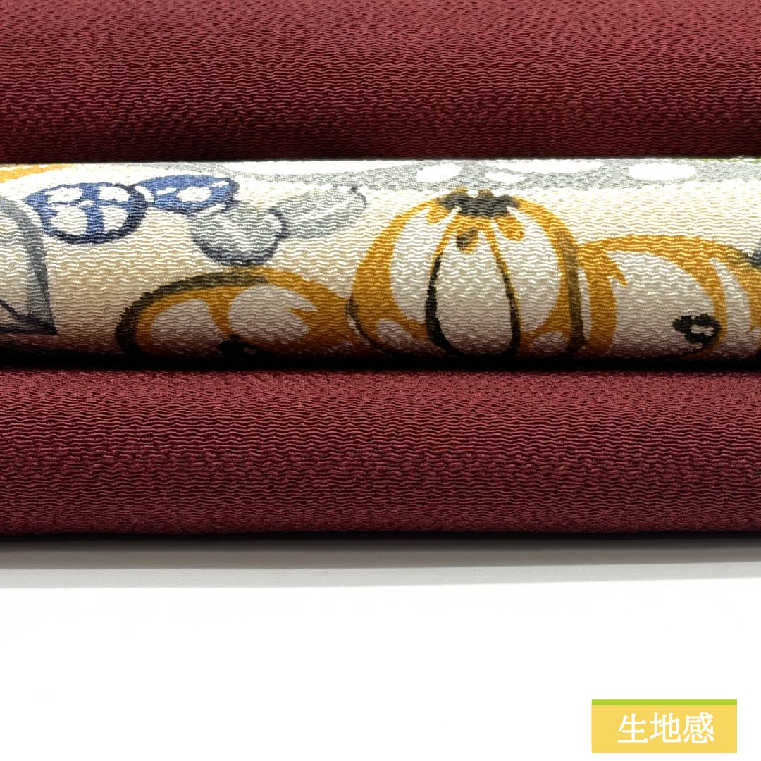 名古屋帯 海老色(えびいろ) ちりめん地 辻ヶ花 帯丈366cm 正絹 Sランク ポイント柄 カジュアル 朱系 1124007482316 名古屋仕立て