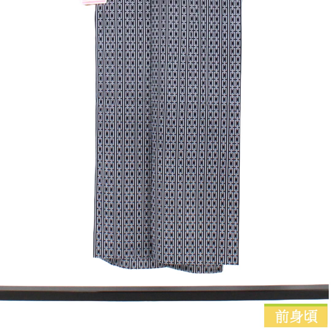 メンズ浴衣 木綿 Aランク 身丈146cm 裄丈71.5cm 濃紺色(のうこんいろ) 幾何学模様 単衣 紺系 1138000523418