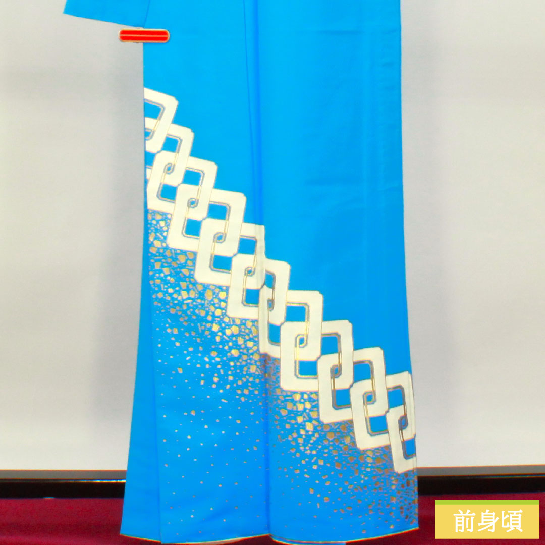 訪問着 ポリエステル 胴抜き 身丈163.5cm 裄丈67.5cm 天色(てんしょく) 洗える着物 𠮷原つなぎ 踊り衣装 付下げ Sランク 青系 1112004262417