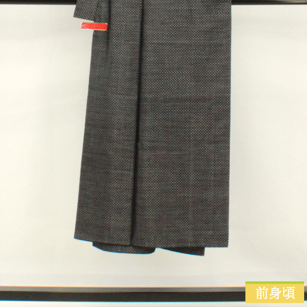 Men's silk S-rank kimono, length 140cm, sleeve length 66.5cm, Oshima Tsumugi silk with a double-colored horizontal kasuri pattern, lined, navy blue, product number 1119001852418