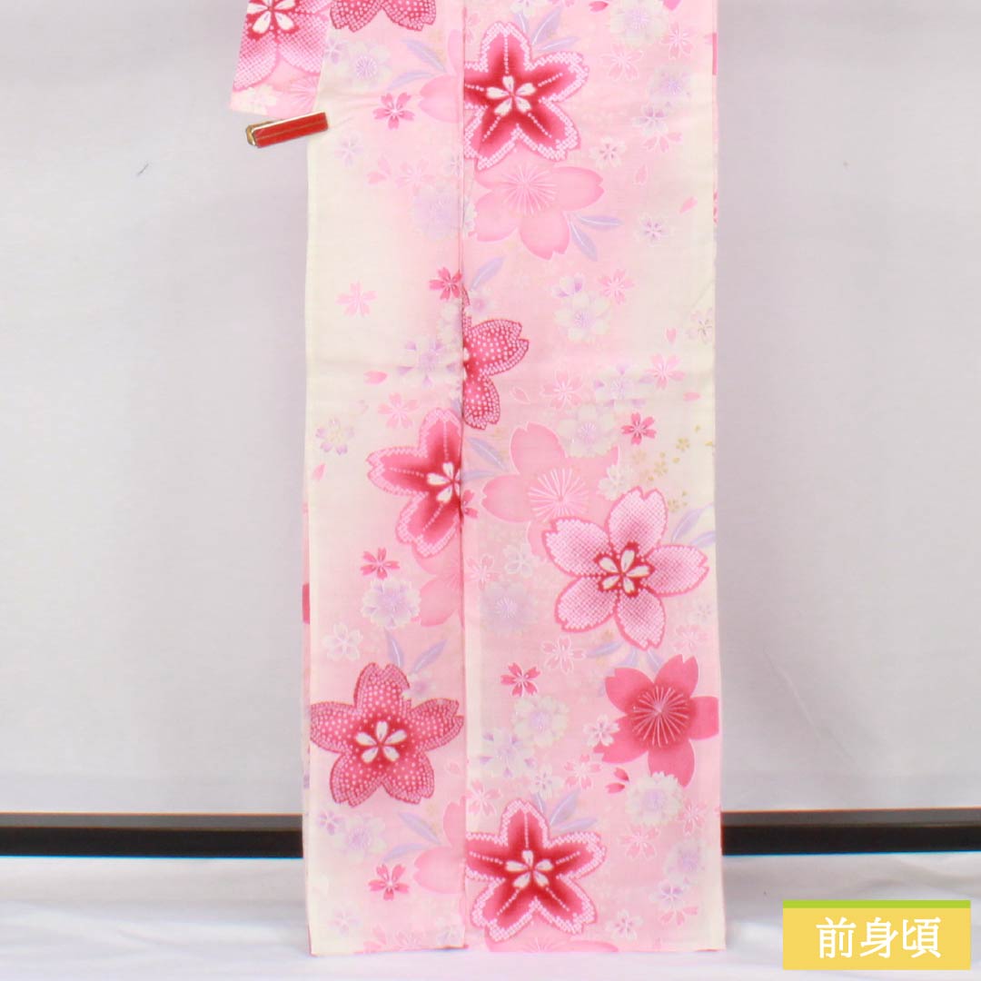 浴衣 木綿 身丈165.5cm 裄丈65cm Aランク 単衣 ピンク系 浅紅色(あさべにいろ) 桜 ラメ 1118006123513