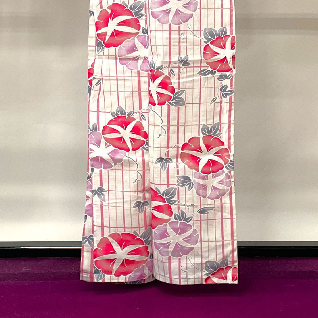 Yukata Morning Glory Check Cotton S Rank Single Layer Length 162.5cm Sleeve Length 65cm White 1118001512411