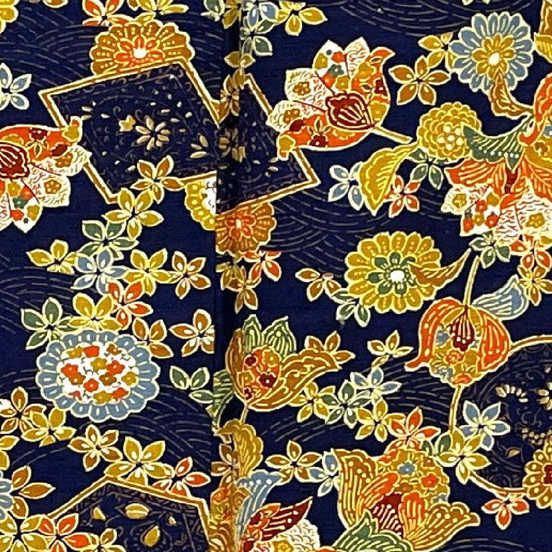 小紋 身丈162.5cm 裄丈63.5cm 袷 草花模様 正絹 Sランク 紺系 1115001422418