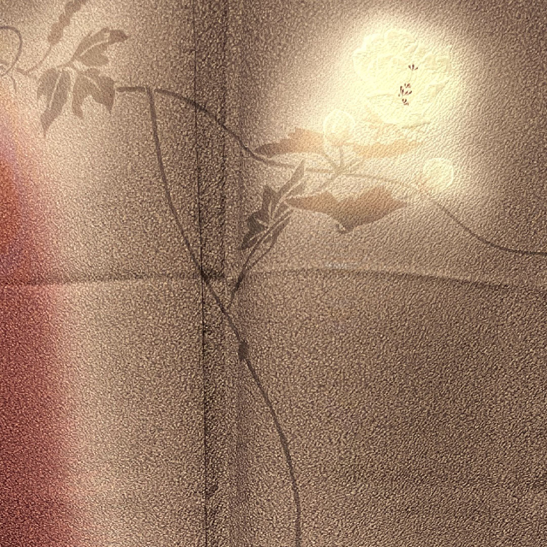 訪問着 袷 身丈158.5cm 裄丈65cm 錆臙脂色 天目染 作家物 花模様 正絹 Sランク 茶系 1112002422314