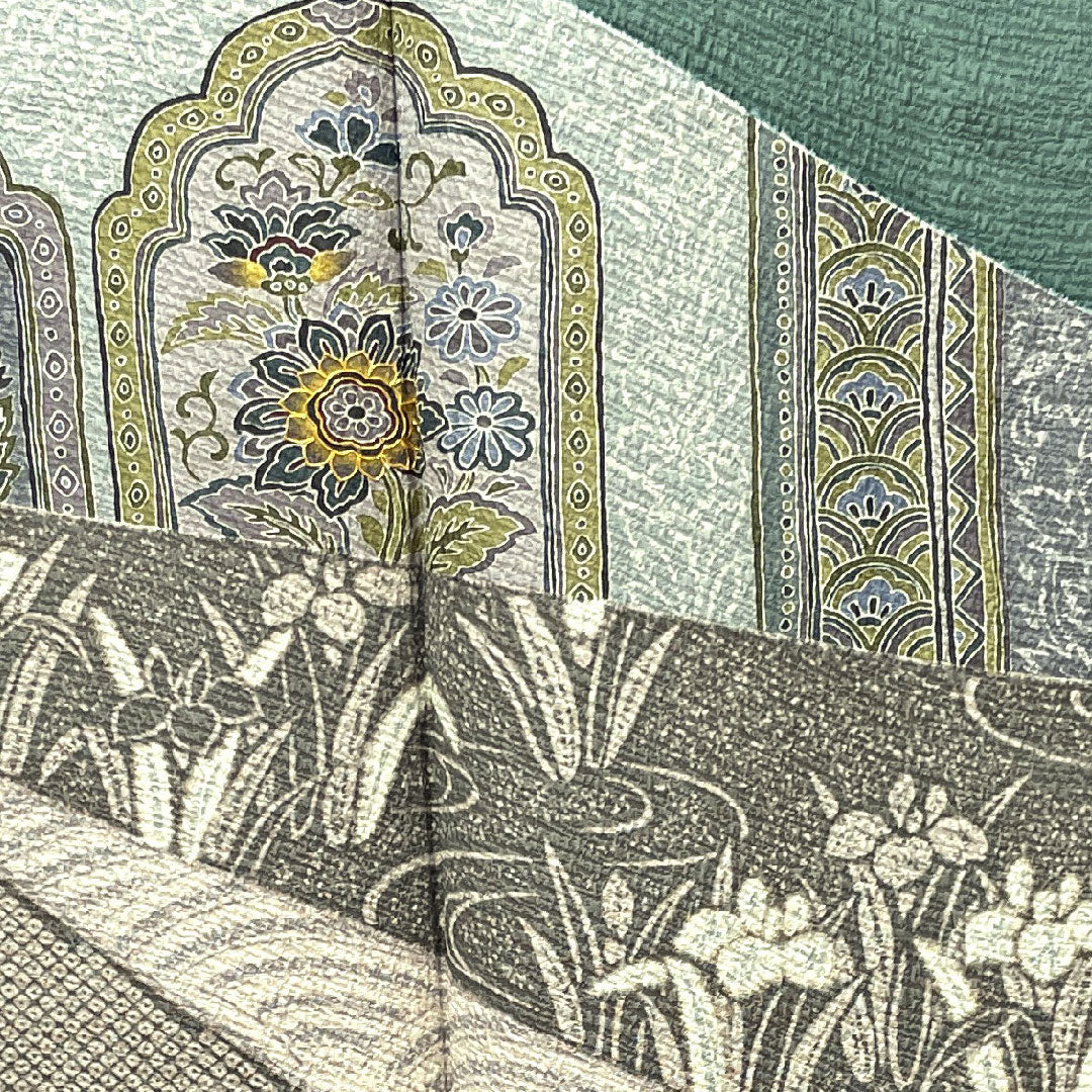 Homongi, lined, length 156.5cm, sleeve length 65cm, unused, Fukagawa Onado color, chintz pattern, with basting thread, pure silk, S rank, green, 1112002102319