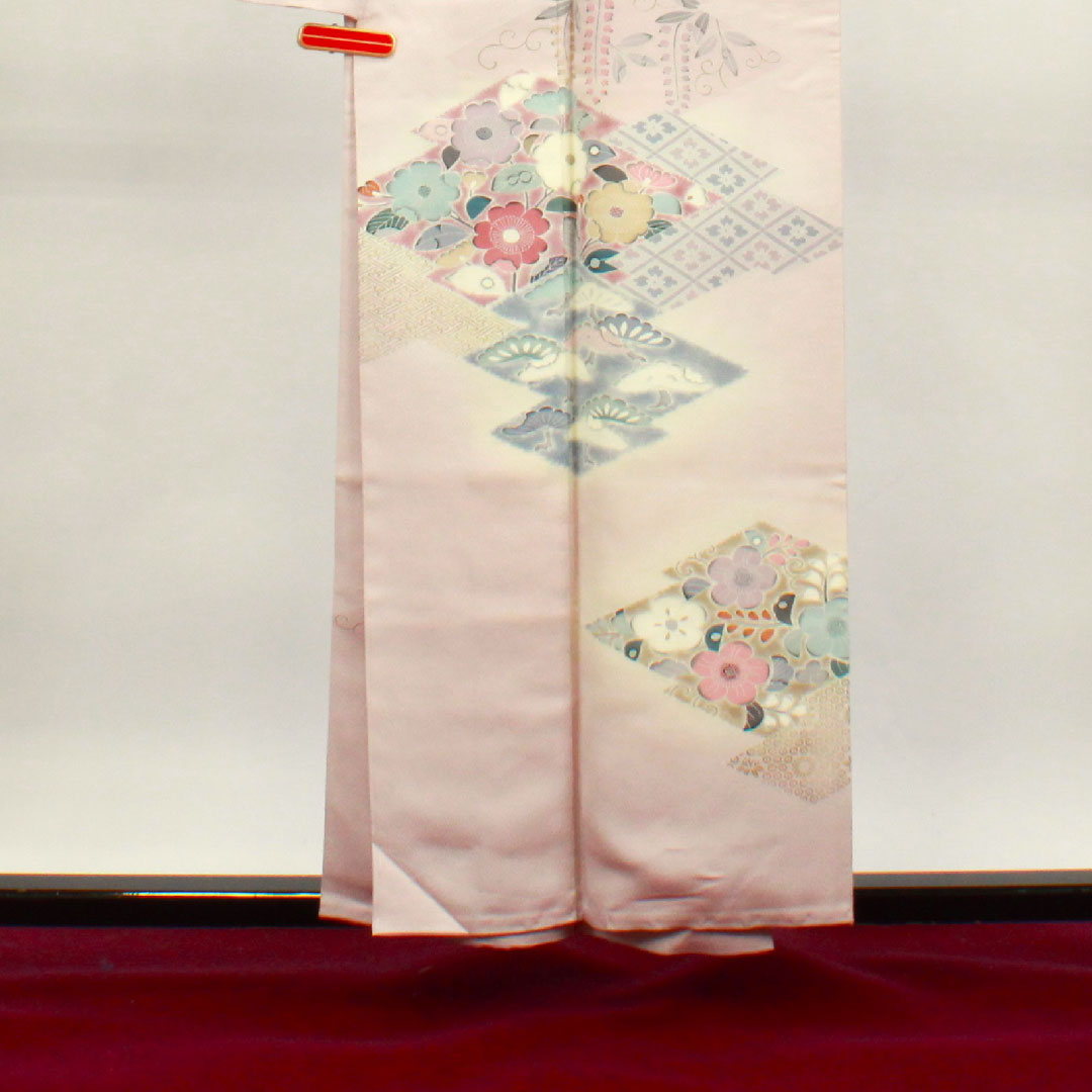 訪問着 正絹 袷 身丈156.5cm 裄丈64cm 桜色 辻ヶ花 五瓜に片喰 Aランク ピンク系 1112003113313