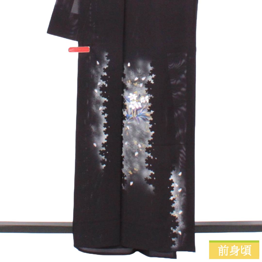 夏物 正絹 訪問着 Sランク 身丈162.5cm 裄丈65cm 紫黒色(しこくしょく) 付下げ 桜散らし 草花模様 絽 紫系 1132003612420