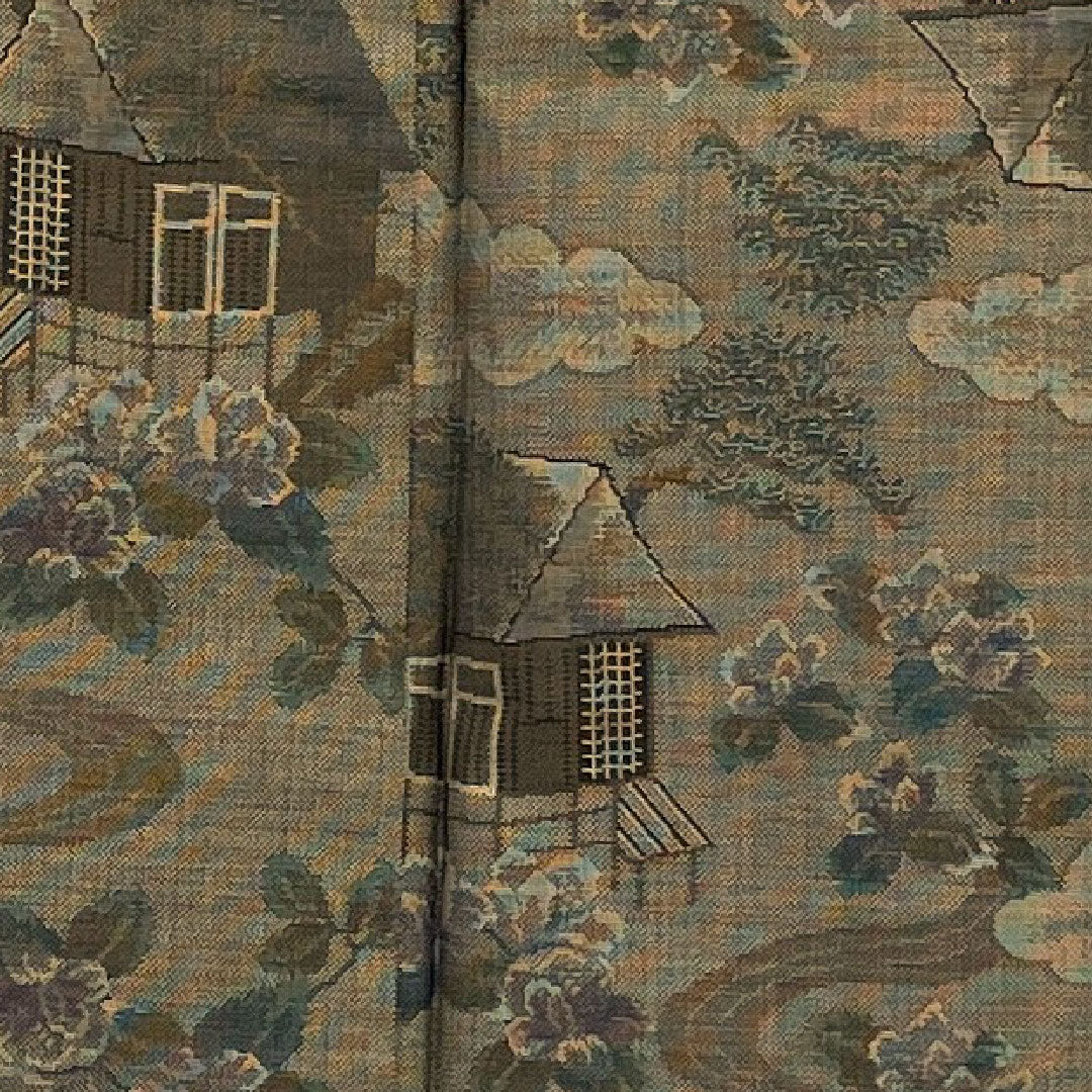 Oshima Tsumugi, Length 161cm, Sleeve length 64cm, Warp and weft ikat, Landscape pattern, Pure silk, S rank, Awase, Brown, 1116001232414