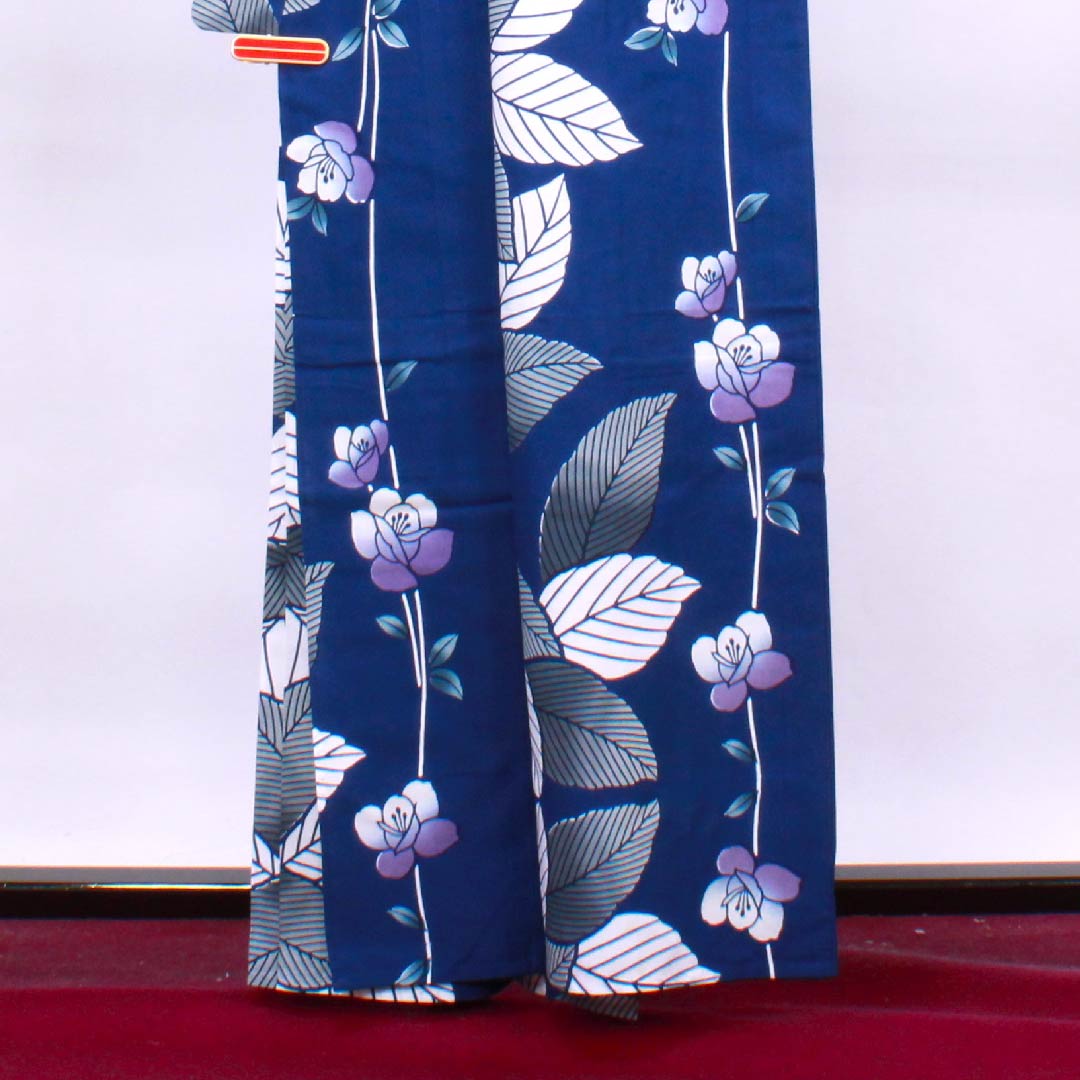 浴衣 紺桔梗色 薔薇 木綿 Sランク 単衣 身丈161.5cm 裄丈71cm 紺系 1118004132418