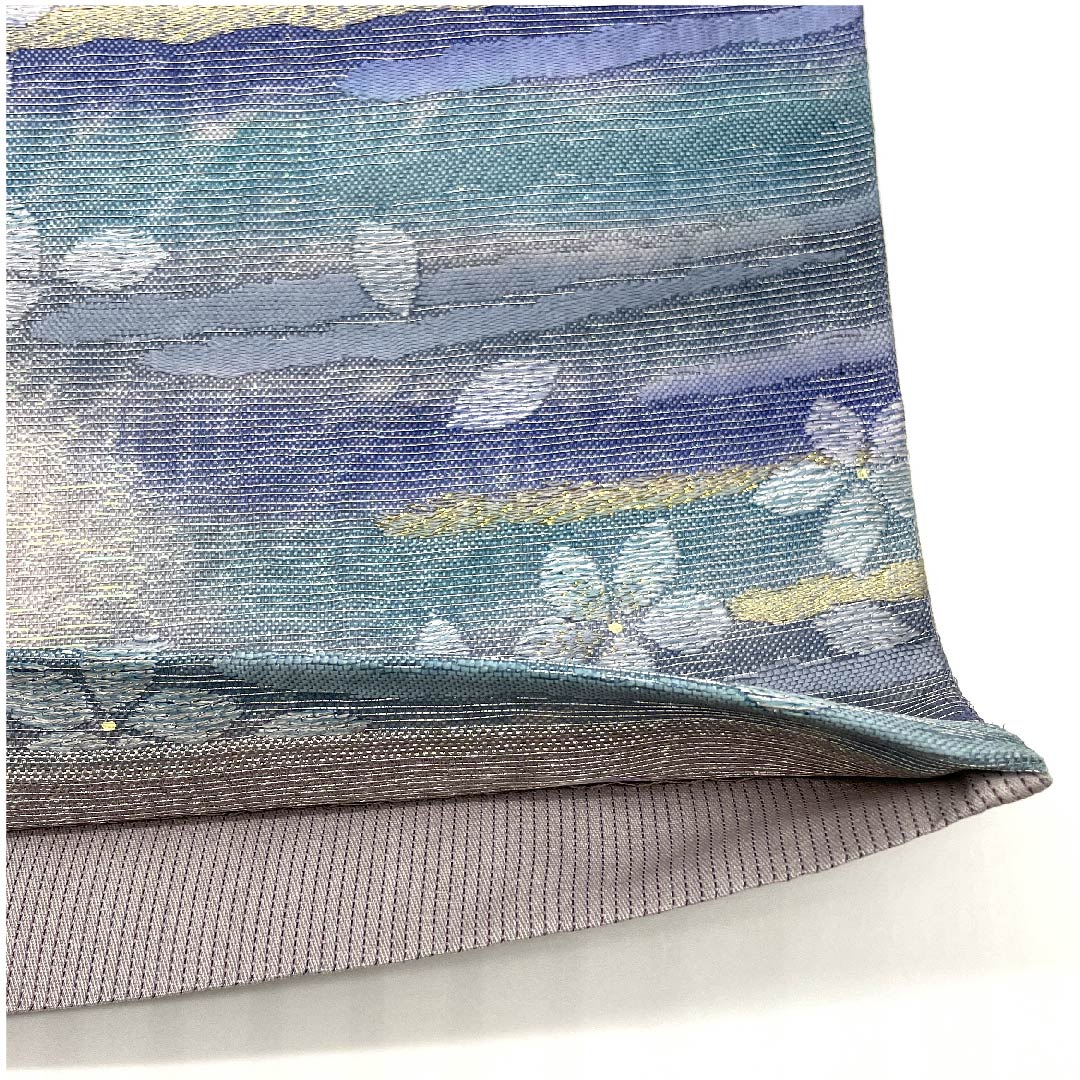 Fukuro Obi (Fukuro obi) in Komachi gray, classic pattern, small cherry blossoms, obi length 428cm, pure silk, S rank, six-pass, semi-formal, gradation style, 1123008712399