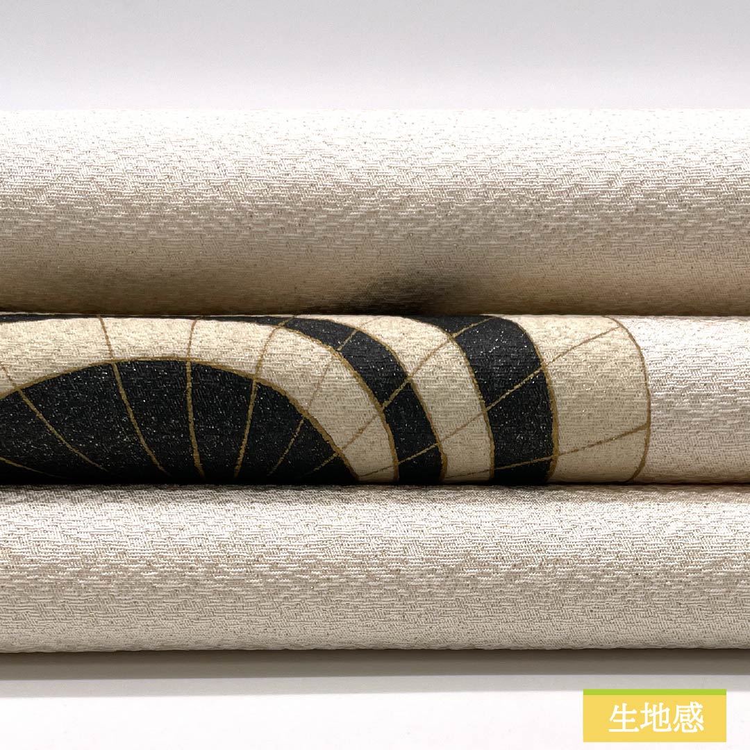 名古屋帯 胡粉色(ごふんいろ) 作家物 染め帯 傘 帯丈392cm 正絹 Bランク ポイント柄 セミフォーマル クリーム系 1124008344415 開き仕立て