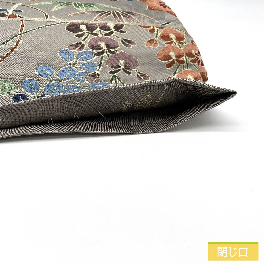 袋帯 正絹 京極生壁色(きょうごくなまかべいろ) 白綾苑大庭 古典柄 花籠 帯丈444cm Sランク 六通 フォーマル グレー系 1123011372322