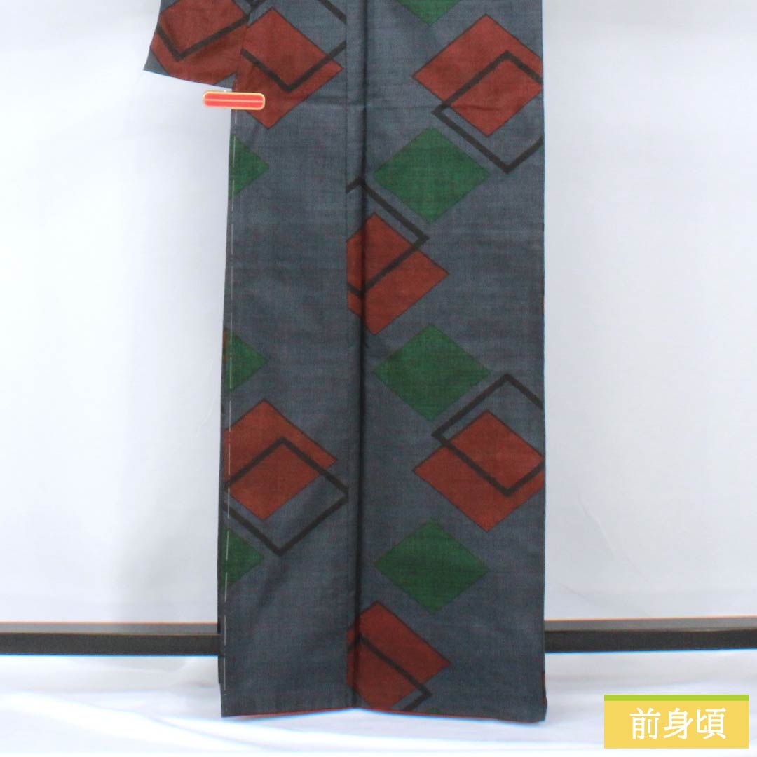 紬 正絹 身丈165cm 裄丈65.5cm 韓藍色(からあいいろ) 大島紬 一元絣 7マルキ Sランク 袷 紺系 1116003832518