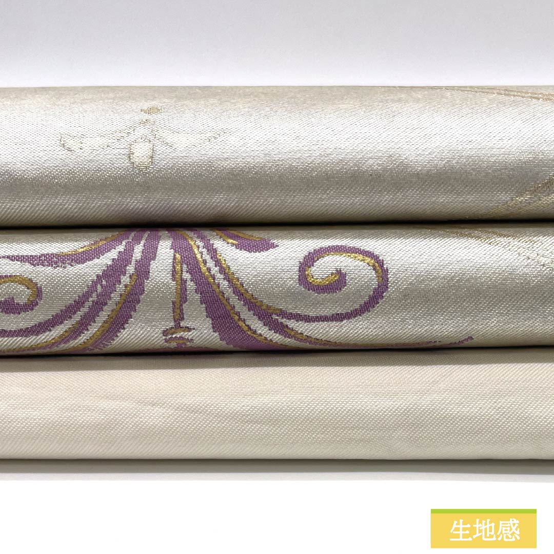 Nagoya Obi by Juraku, Imperial Purple with Abstract Floral Design, 356cm Long, Pure Silk, C-Rank, Pointed Pattern, Silver, Semi-Formal, Item Number: 1124008515322, Nagoya Style