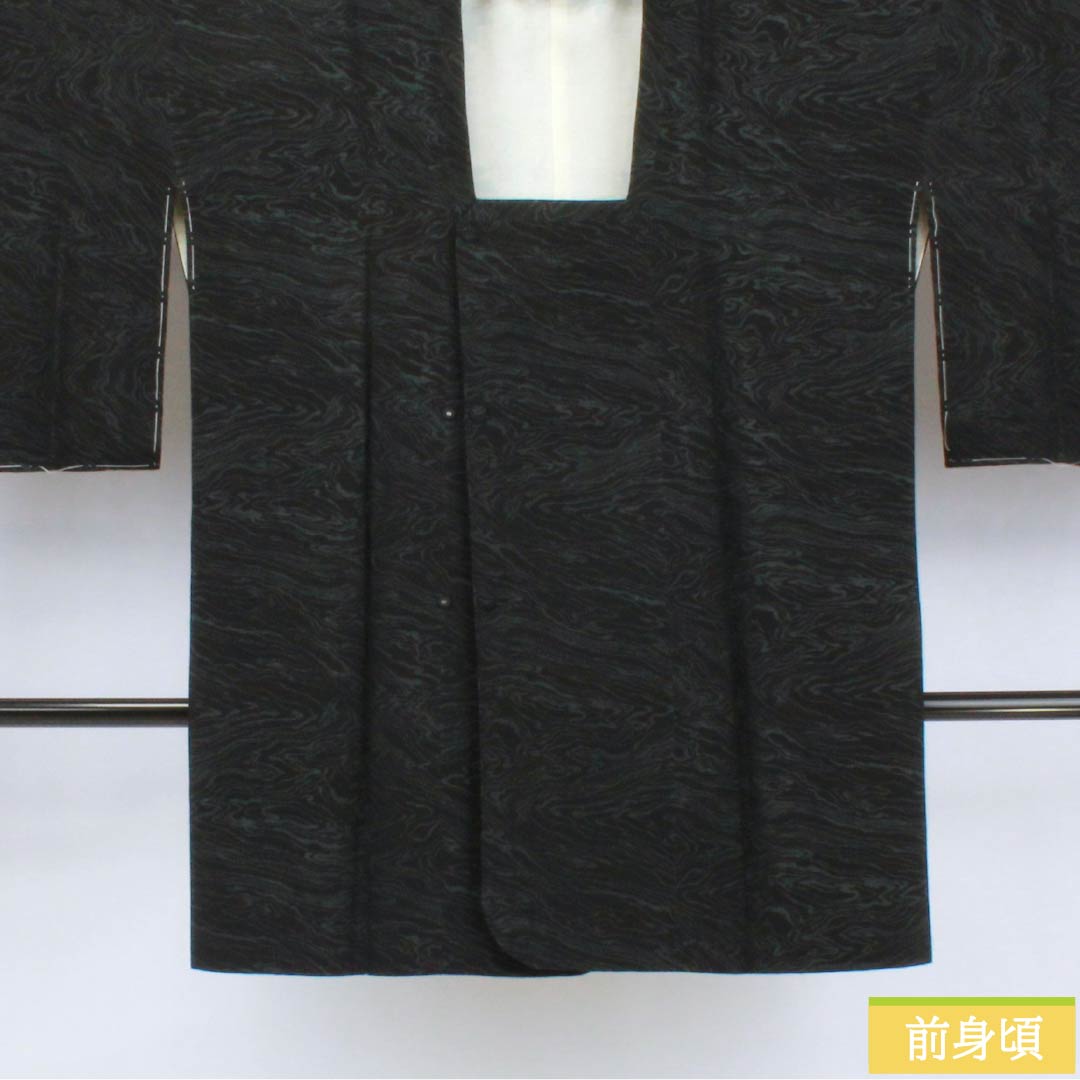 道行コート 正絹 Sランク 身丈90cm 裄丈66cm 流水 袷 黒系 1117001422910