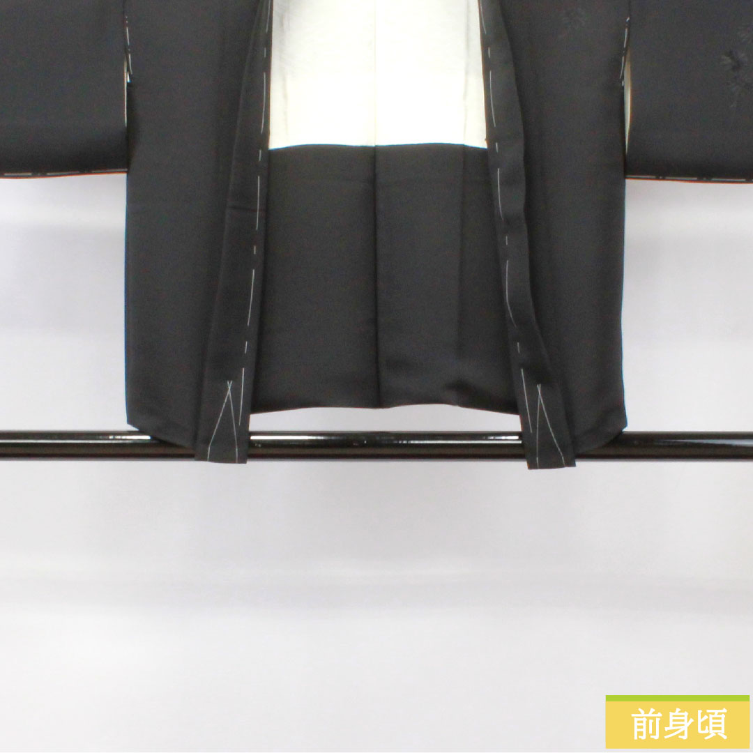 羽織 正絹 身丈74cm 裄丈60.5cm 刺繍 梅鉢 一つ紋 Sランク 袷 黒系 1117000952910