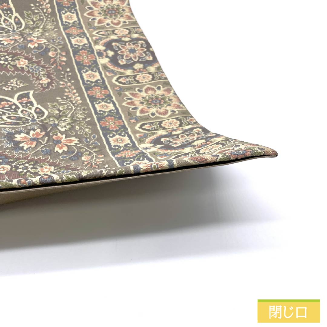 袋帯 正絹 古晒色(ふるざれいろ) 紹巴織 抽象花 帯丈434cm Sランク 六通 セミフォーマル ベージュ系 1123015022325