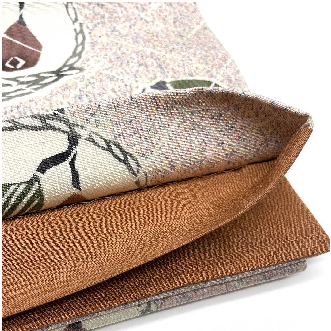 袋帯 桜色(さくらいろ) 野菜模様 染帯 紬地 帯丈456cm 正絹 Sランク 全通 カジュアル ピンク系 1123005742413