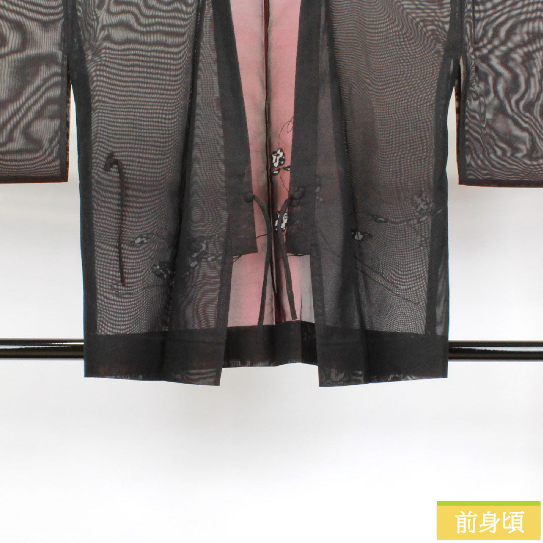 羽織 正絹 身丈81.5cm 裄丈68cm 夏物 抽象模様 紗 Sランク 夏物 黒系 1117000852910