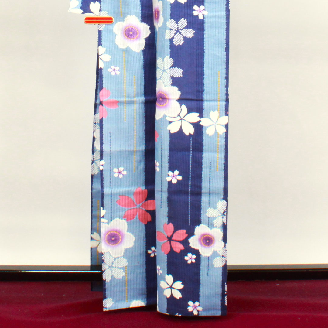 浴衣 しつけ糸付き 未使用品 桜 木綿 Sランク 単衣 身丈164cm 裄丈66cm グラデーション系 1118002892499