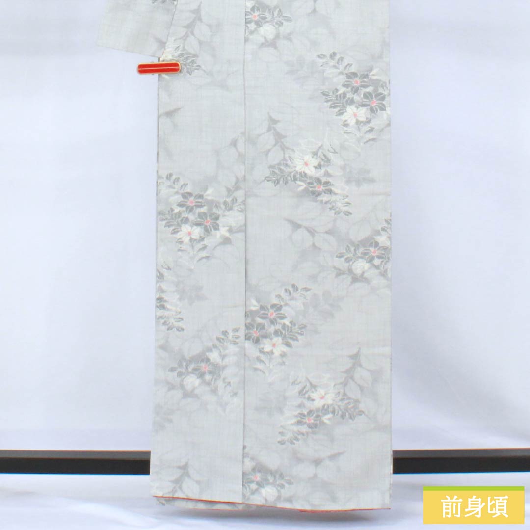 紬 正絹 Sランク 身丈161.5cm 裄丈64.5cm 白鼠色(しろねずいろ) 草花模様 袷 グレー系 1116005082422