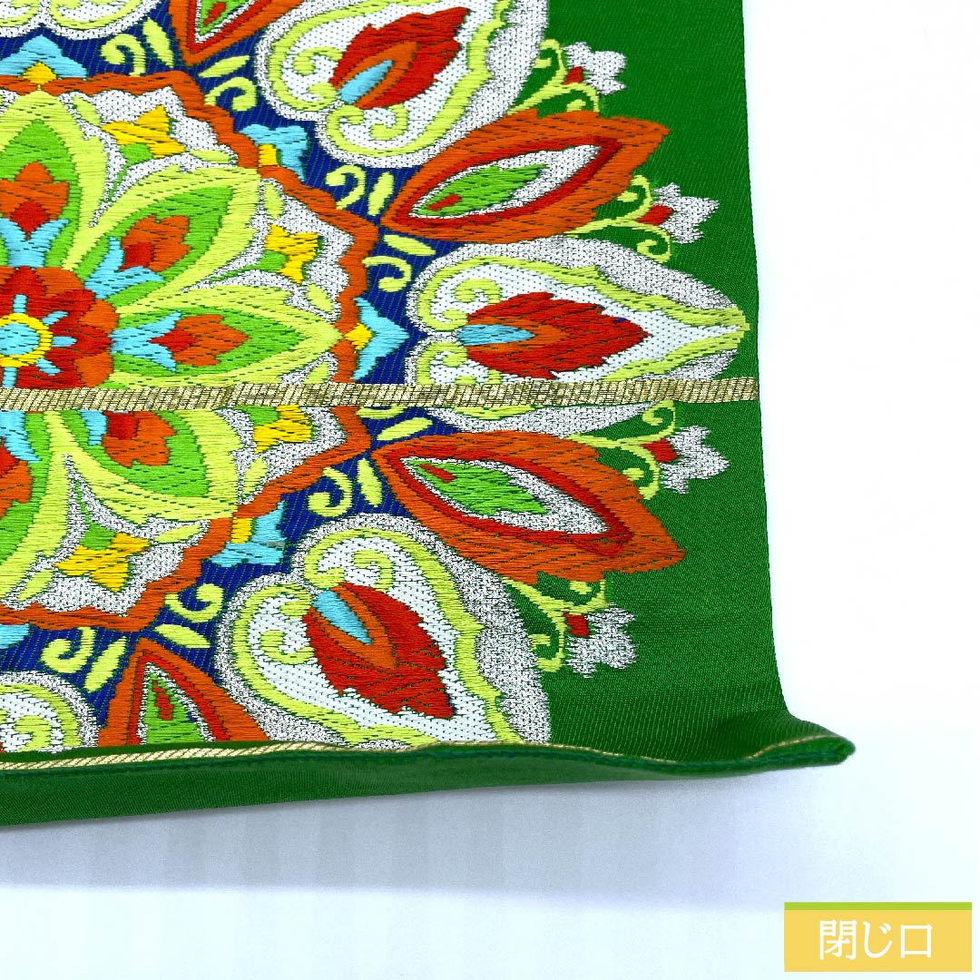 袋帯 緑色 宝相華 帯丈418cm 正絹 Sランク 六通 フォーマル 緑系 1123010362319