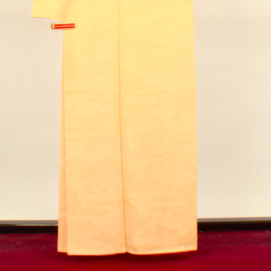 色無地 正絹 肌色 吉祥文様 五三桐 身丈161.5cm 裄丈66cm 袷 Aランク 橙系 1114000903426