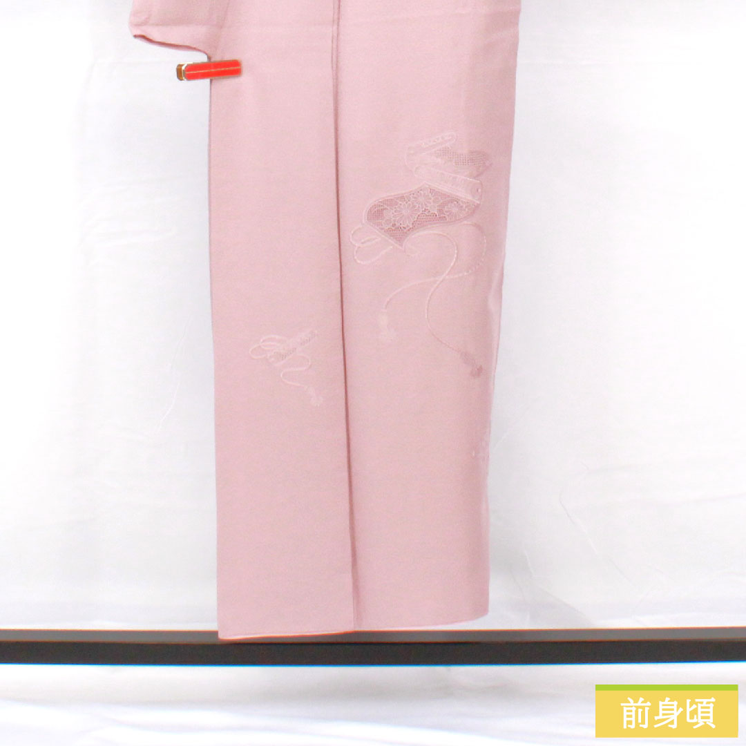 訪問着 正絹 袷 身丈149cm 裄丈62cm 薄藤色(うすふじいろ) 汕頭刺繡 蘇州刺繡 一つ紋 中陰五三桐 Sランク 紫系 1112005112120