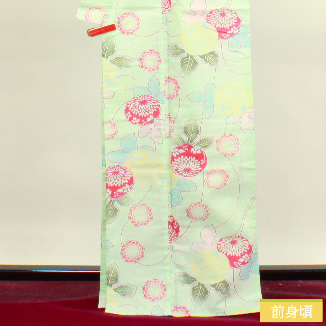 Yukata Cotton Length 167.5cm Sleeve length 66.5cm S rank Single layer Greenish white-green Abstract flower 1118004632519