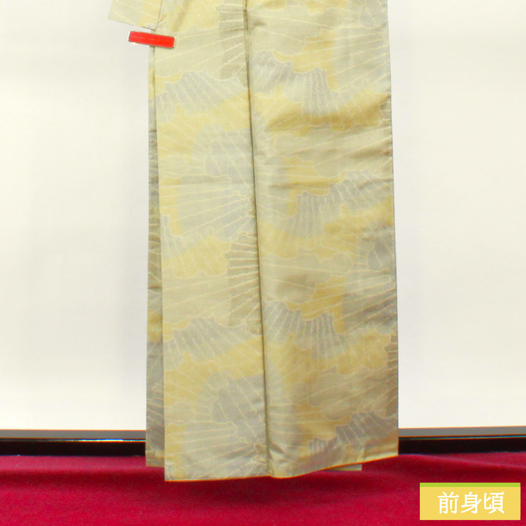 Silk pongee, Length 160cm, Sleeve length 62.5cm, Rikyu white brown, Oshima pongee, Weft-to-weave kasuri, Abstract pattern, S rank, Lined, Gray, 1116003652422