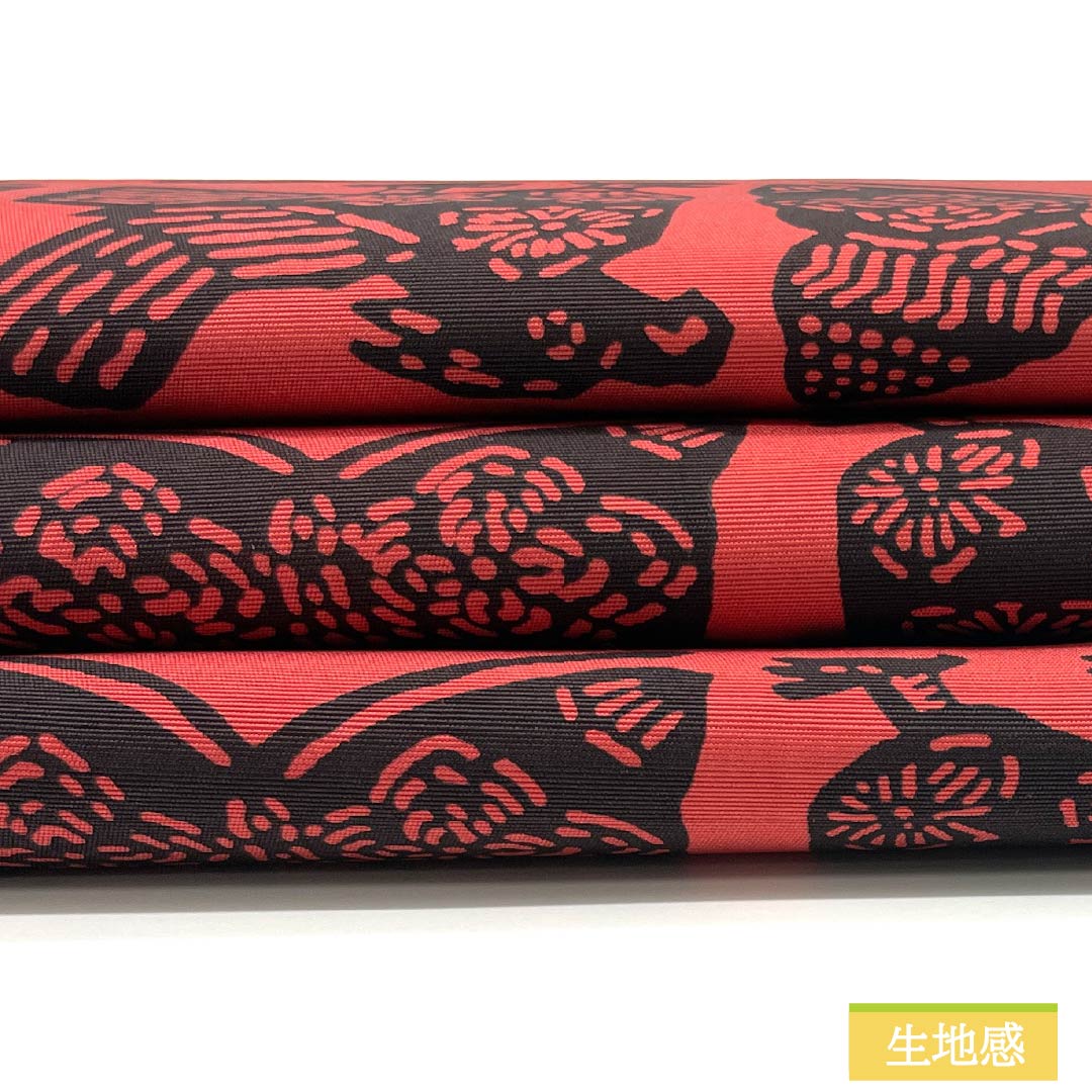 名古屋帯 紅色(べにいろ) 型染 塩瀬 蝶 帯丈370cm 正絹 Sランク 全通 カジュアル 赤系 1124007682312 名古屋仕立て