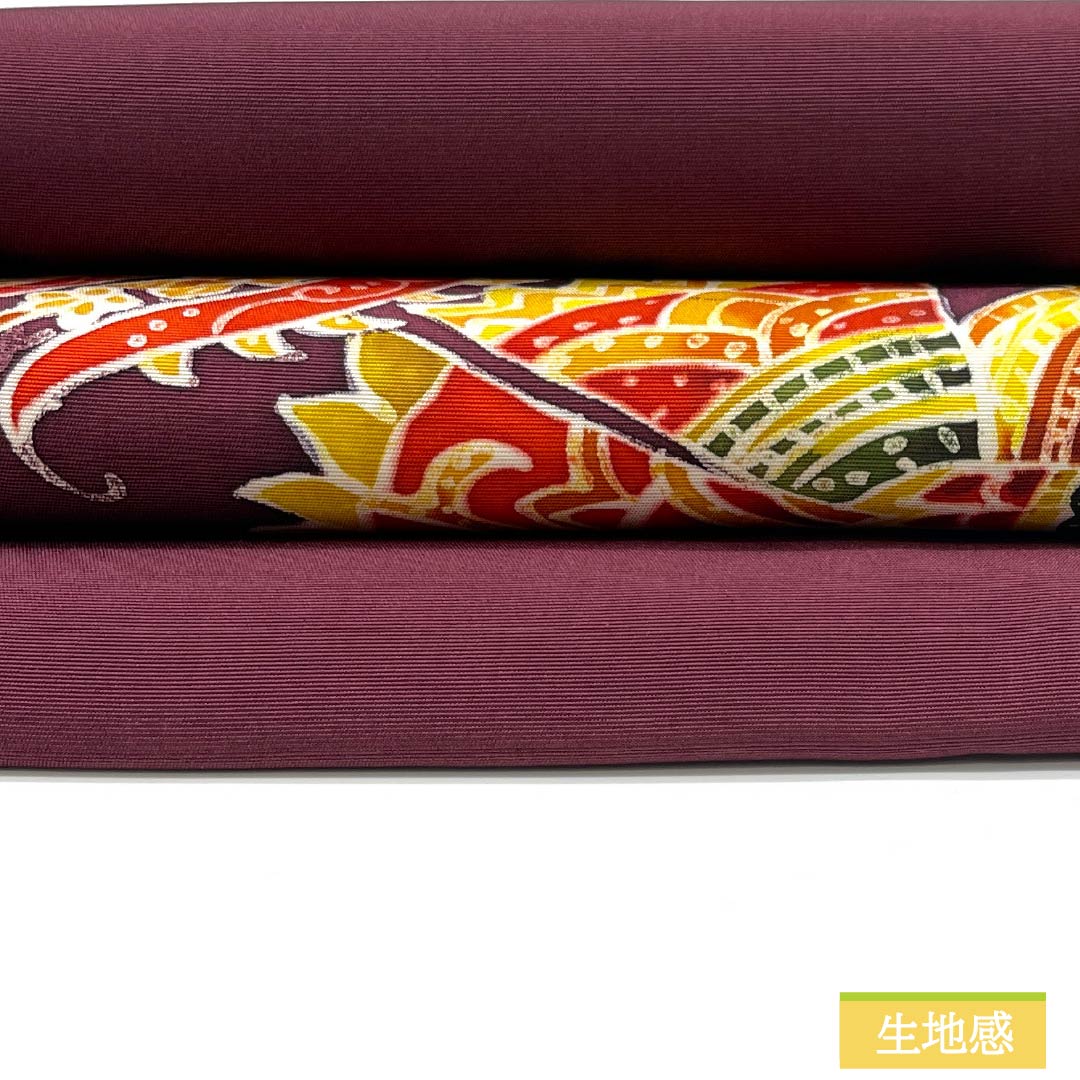 名古屋帯 赤紫色(あかむらさきいろ) 染め帯 抽象花 帯丈348cm 正絹 Sランク ポイント柄 カジュアル 紫系 1124007622320 名古屋仕立て