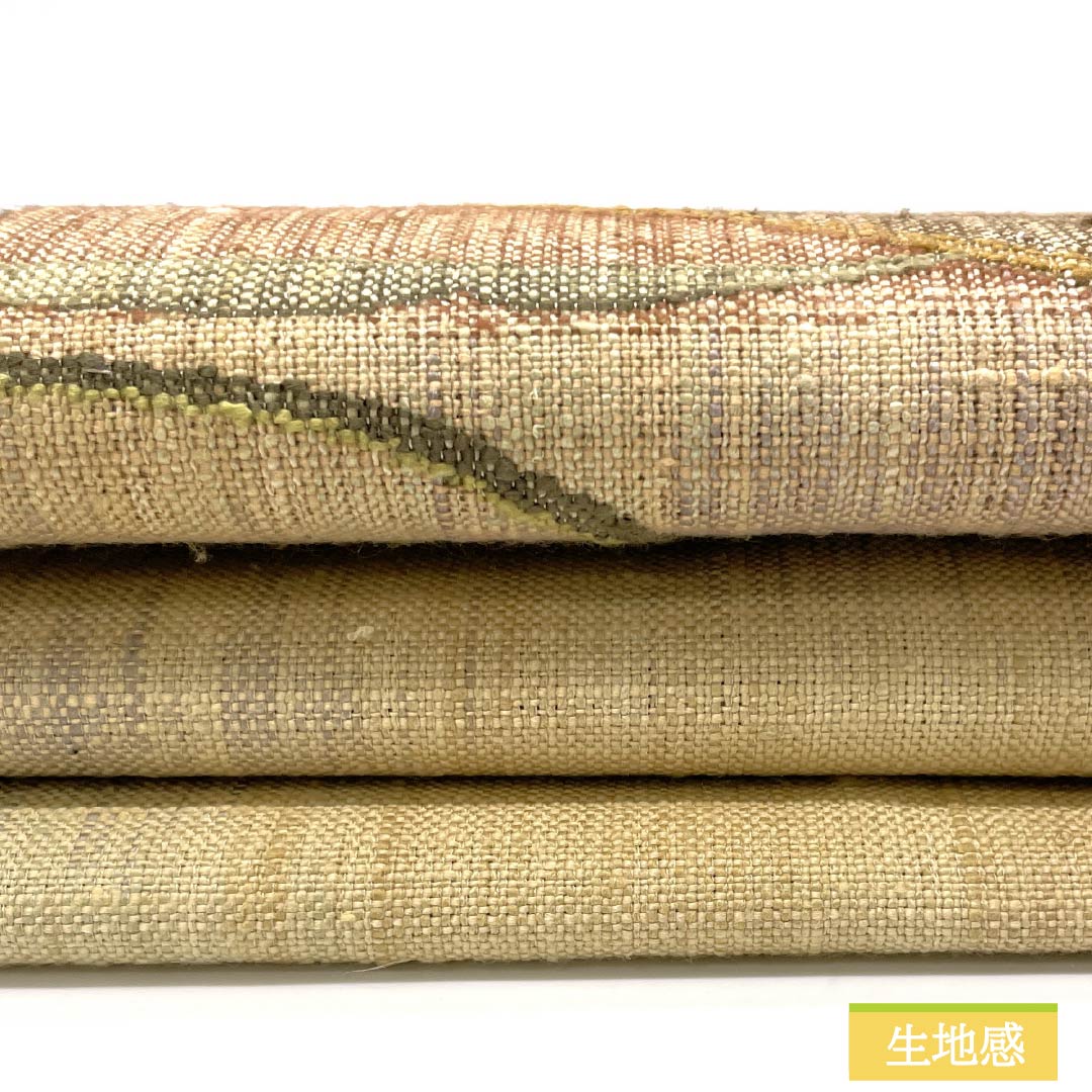 名古屋帯 鳥の子色(とりのこいろ) 紬地 抽象花模様 幾何学模様 帯丈368cm 正絹 Sランク 六通 カジュアル ベージュ系 1124008232325 名古屋仕立て