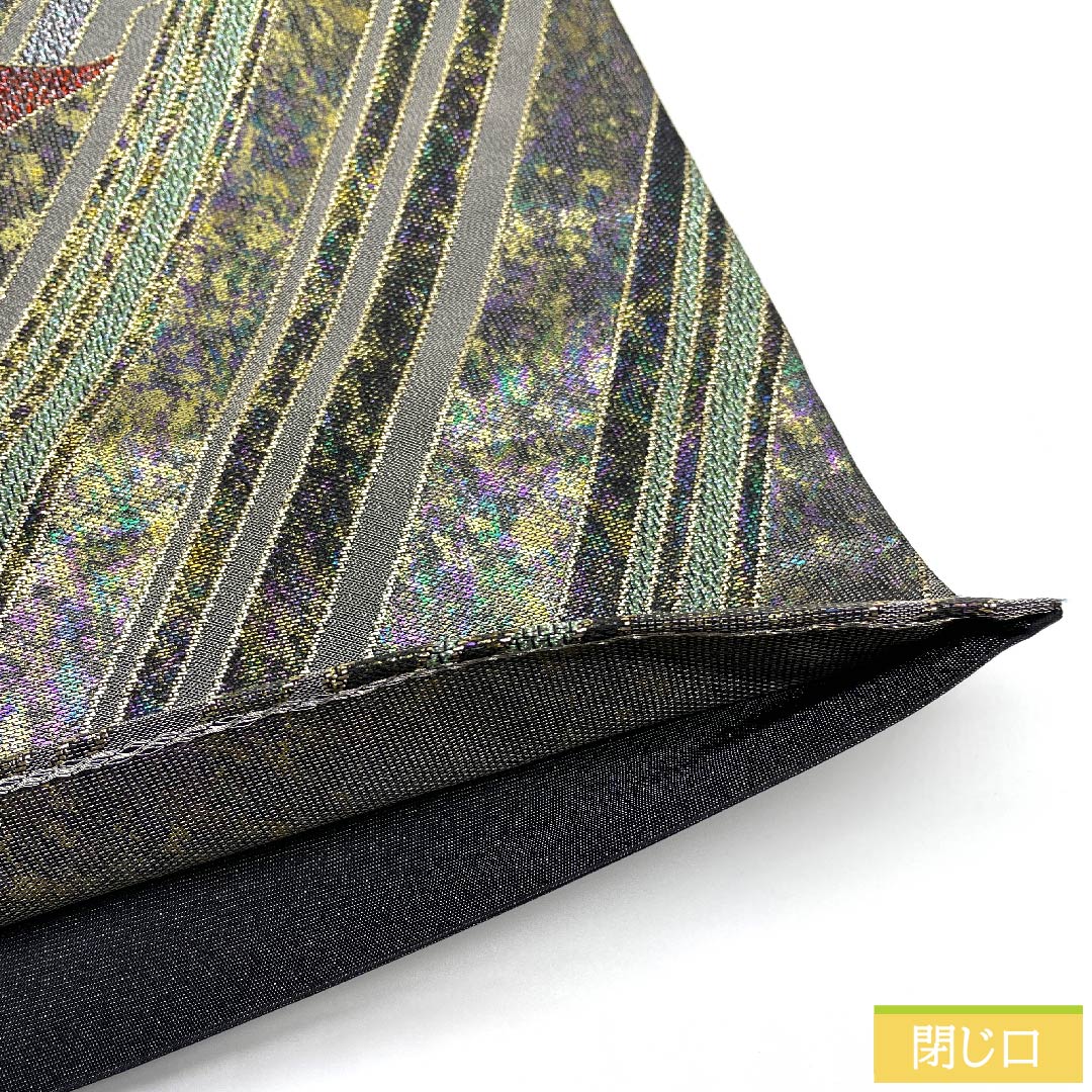 袋帯 正絹 薄黒色(うすぐろいろ) 幾何学模様 帯丈432cm Sランク 六通 セミフォーマル 銀系 1123010992322