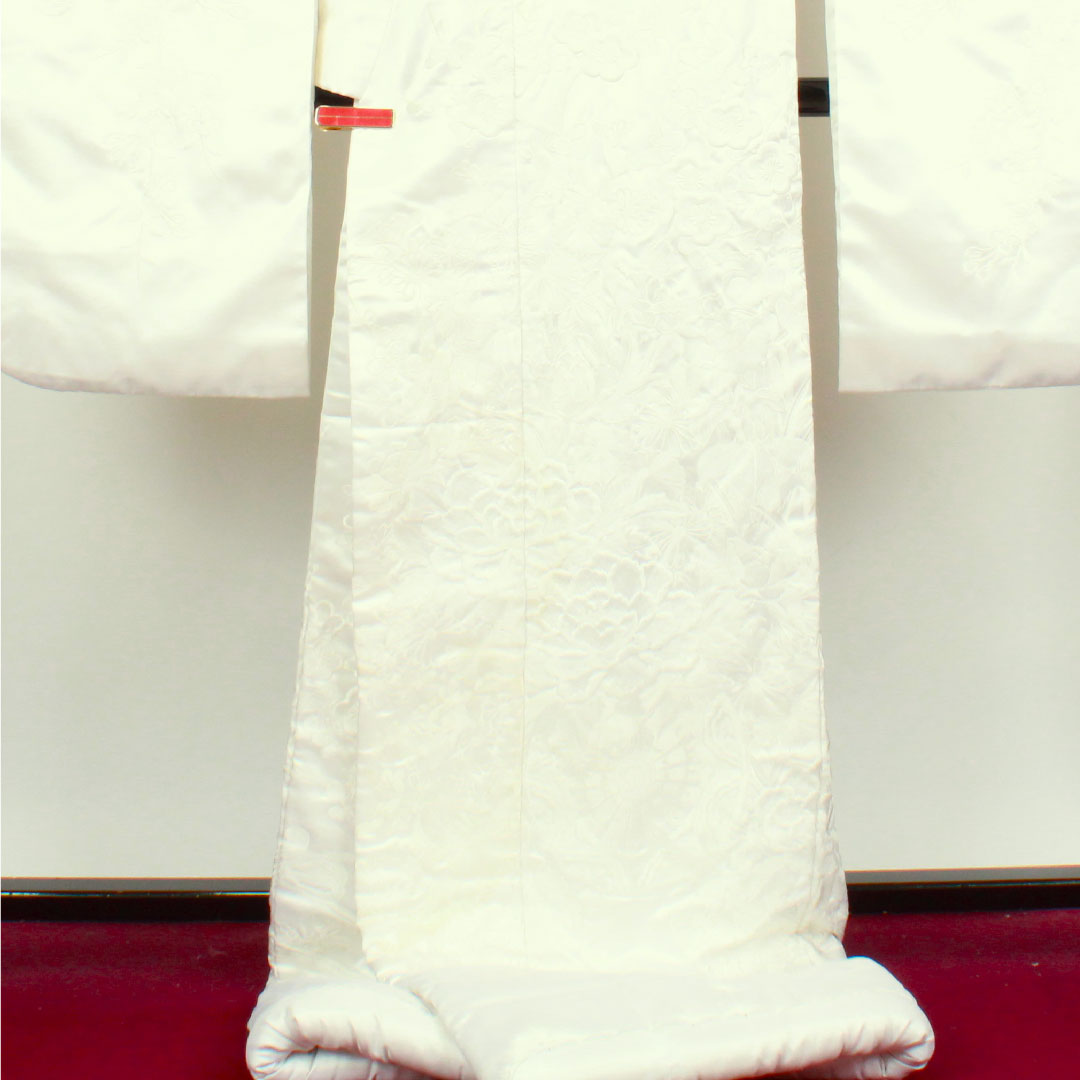 白無垢 身丈197cm 刺繡 花車 草花模様 ポリエステル Bランク 袷 白系 1110000524911