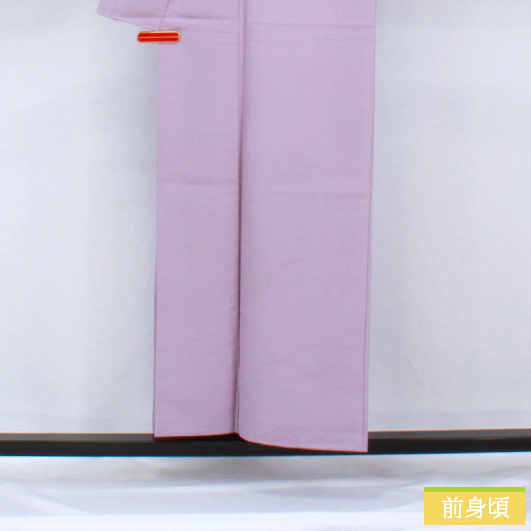Solid-colored polyester kimono, length 154cm, sleeve length 63cm, light purple (asa-ki-murasaki), washable, lined, S rank, purple, product number 1114002202220