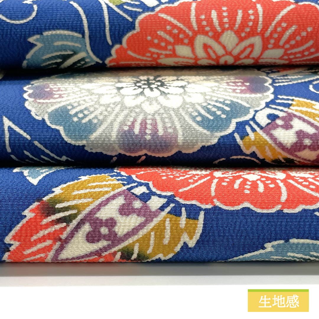 名古屋帯 紺青色(こんじょういろ) 京紅型 花唐草 帯丈367cm 正絹 Sランク 全通 カジュアル 青系 1124006762317 名古屋仕立て
